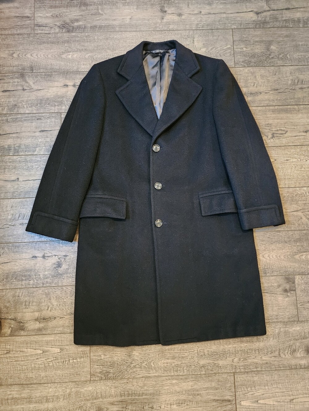 Vintage Bonds 100% Royal Cashmere Tailored in Rochester Mens Long Overcoat Black